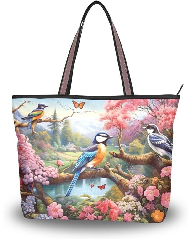 Women Tote Bags Spring Pink Flowers Floral Bird Top Handle Satchel Handbags Shoulder Bag for Shopping 20847757 Floral Bird Sp...