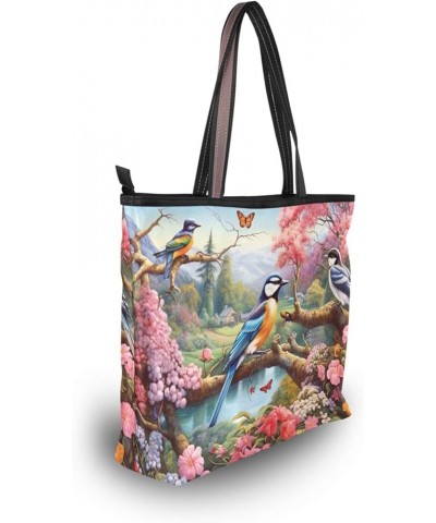 Women Tote Bags Spring Pink Flowers Floral Bird Top Handle Satchel Handbags Shoulder Bag for Shopping 20847757 Floral Bird Sp...