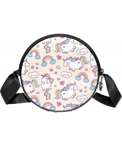 Cute Cartoon Unicorns Rainbow Clouds Crossbody Bag for Women Teen Girls Round Canvas Shoulder Bag Purse Tote Handbag Bag $11....