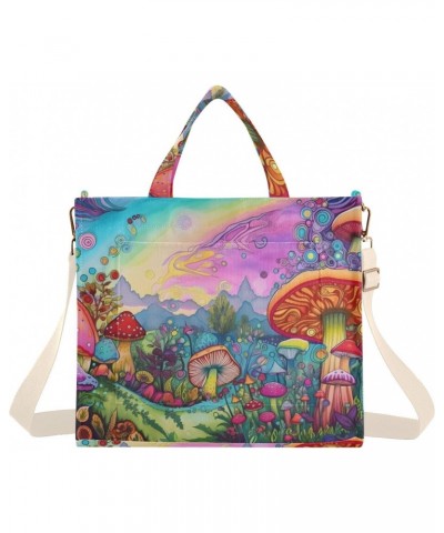 Surreal Fantasy Mushroom Corduroy Women Tote Bag, Handbag Purse with Detachable Strap Small Size $14.45 Crossbody Bags