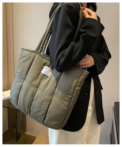 Quilted Hobo Bag Women's Padding Down Cotton Shoulder Bag Purse Handbag Armpit Totes Puffer Top Handle Bag B-green $14.40 Totes