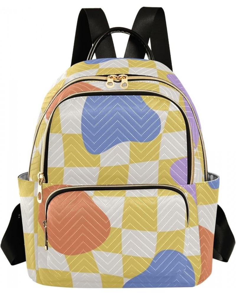 Color Spotted Yellow Plaid Fashion Travel Backpack for Women Multi Pockets Lightweight Purse for Women-S Multicolor Small $15...