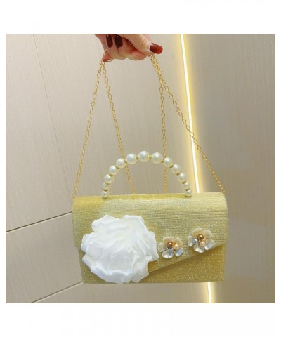 Clip Closure Glitter Flower Women's Handbag Small Size Mini Luxury Material Crossbody Bag (2Clip-on, Gold) 1envelope Style Go...