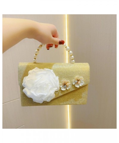 Clip Closure Glitter Flower Women's Handbag Small Size Mini Luxury Material Crossbody Bag (2Clip-on, Gold) 1envelope Style Go...