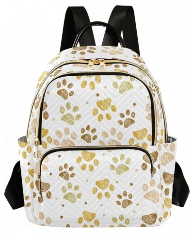 Gold Cat Paw Print Doodle Backpack Purse for Women Lightweight Back Pack Casual Daypack Travel Shoulder Bag Bookbag - S Mediu...