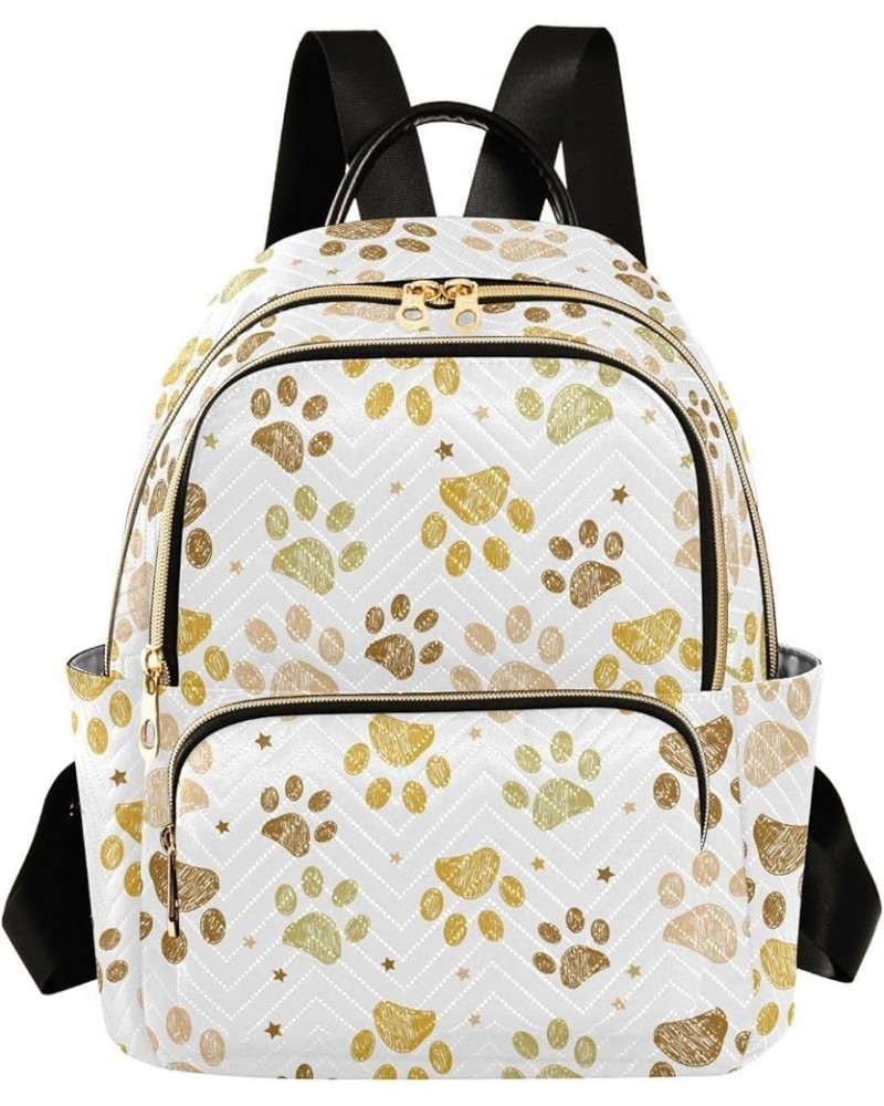 Gold Cat Paw Print Doodle Backpack Purse for Women Lightweight Back Pack Casual Daypack Travel Shoulder Bag Bookbag - S Mediu...