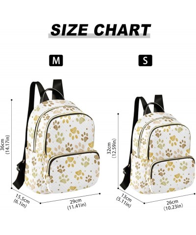 Gold Cat Paw Print Doodle Backpack Purse for Women Lightweight Back Pack Casual Daypack Travel Shoulder Bag Bookbag - S Mediu...