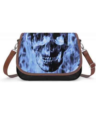 Skull Blue Fire Women's Crossbody Bag PU Messenger Bag Shoulder Handbag Pocket Purse for Travel Office $24.59 Shoulder Bags