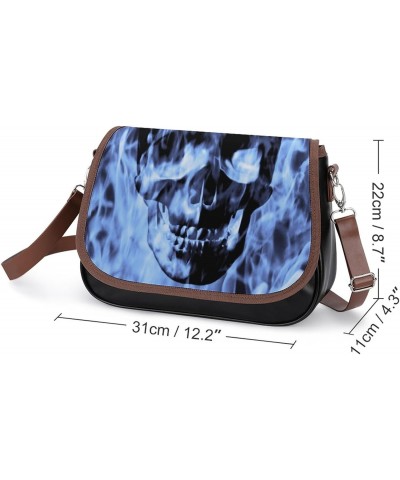 Skull Blue Fire Women's Crossbody Bag PU Messenger Bag Shoulder Handbag Pocket Purse for Travel Office $24.59 Shoulder Bags