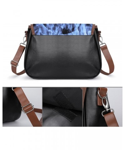 Skull Blue Fire Women's Crossbody Bag PU Messenger Bag Shoulder Handbag Pocket Purse for Travel Office $24.59 Shoulder Bags