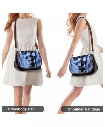 Skull Blue Fire Women's Crossbody Bag PU Messenger Bag Shoulder Handbag Pocket Purse for Travel Office $24.59 Shoulder Bags