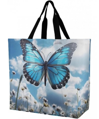 Shoulder Bag Casual Work Bag for Women Blue Butterfly And Clouds Large Capacity Bags for Shopping,Travel Beach Gym $11.25 Totes