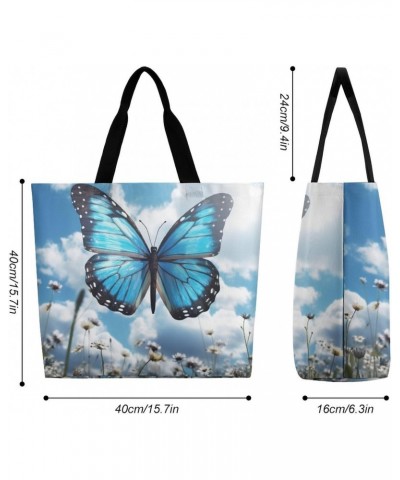 Shoulder Bag Casual Work Bag for Women Blue Butterfly And Clouds Large Capacity Bags for Shopping,Travel Beach Gym $11.25 Totes