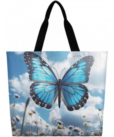 Shoulder Bag Casual Work Bag for Women Blue Butterfly And Clouds Large Capacity Bags for Shopping,Travel Beach Gym $11.25 Totes