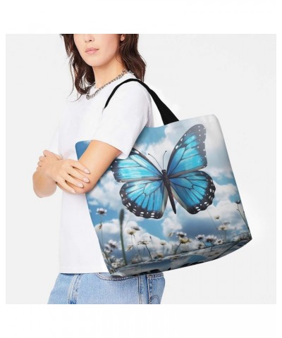 Shoulder Bag Casual Work Bag for Women Blue Butterfly And Clouds Large Capacity Bags for Shopping,Travel Beach Gym $11.25 Totes