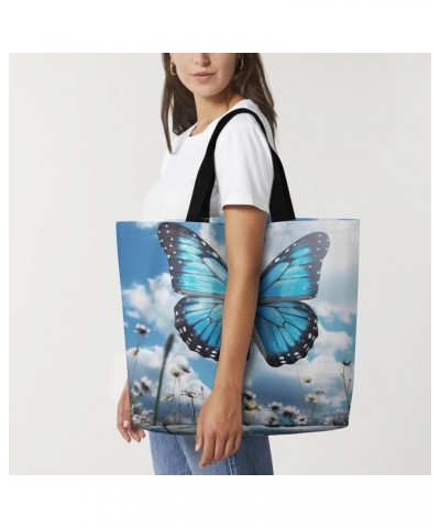 Shoulder Bag Casual Work Bag for Women Blue Butterfly And Clouds Large Capacity Bags for Shopping,Travel Beach Gym $11.25 Totes