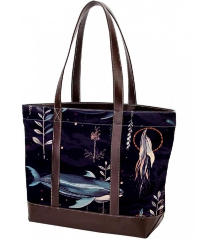 The Tote Bag For Women,Tote Bag With Zipper,Canvas Tote Bag,Abstract Feather Print Whales Handbags $20.59 Totes