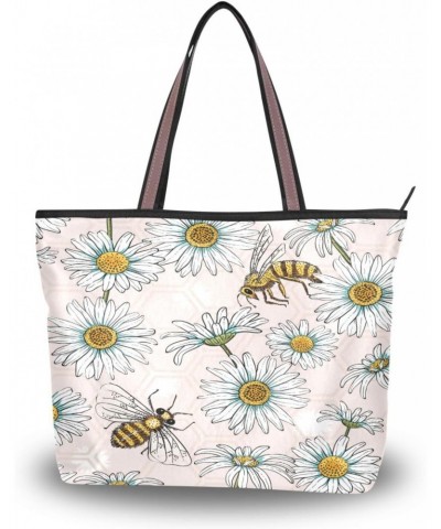 Funny Daisy Bee Blossom Women Tote Bag Handbag Large Capacity Shoulder Bags $10.79 Shoulder Bags