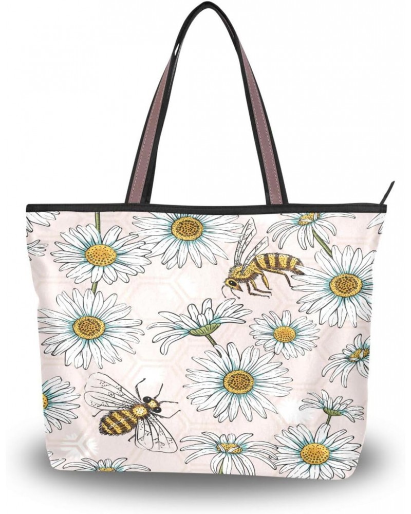 Funny Daisy Bee Blossom Women Tote Bag Handbag Large Capacity Shoulder Bags $10.79 Shoulder Bags