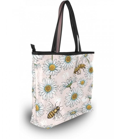 Funny Daisy Bee Blossom Women Tote Bag Handbag Large Capacity Shoulder Bags $10.79 Shoulder Bags