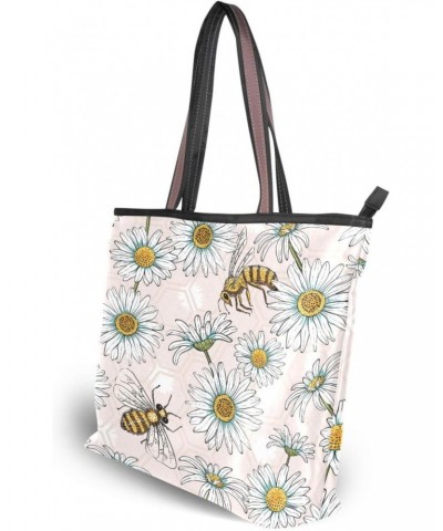 Funny Daisy Bee Blossom Women Tote Bag Handbag Large Capacity Shoulder Bags $10.79 Shoulder Bags