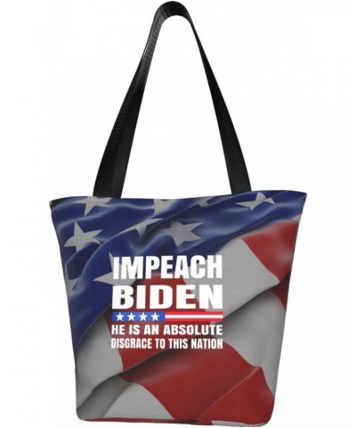 Impeach Biden He is an Absolute Disgrace to This Nation Women'S Casual One Shoulder Carry Shopping Bag Large Capacity Working...