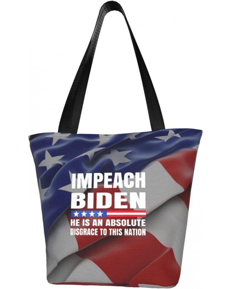 Impeach Biden He is an Absolute Disgrace to This Nation Women'S Casual One Shoulder Carry Shopping Bag Large Capacity Working...