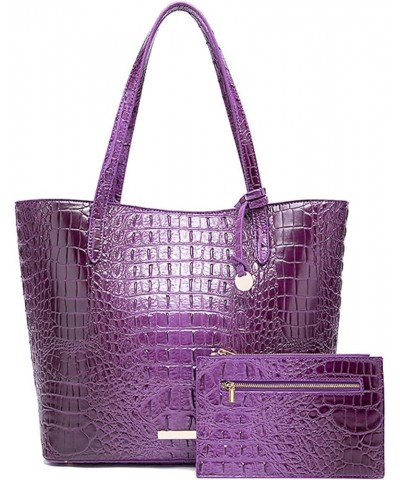 Leather Crocodile-Embossed Pattern With Women Handbags Large Tote Shoulder Bag Top Handle Satchel Hobo D-purple $38.84 Hobo Bags