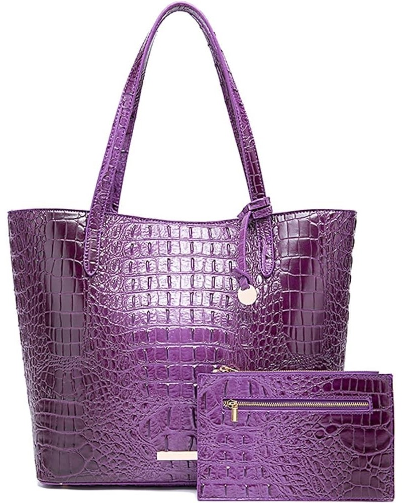 Leather Crocodile-Embossed Pattern With Women Handbags Large Tote Shoulder Bag Top Handle Satchel Hobo D-purple $38.84 Hobo Bags