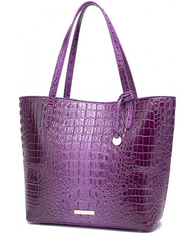 Leather Crocodile-Embossed Pattern With Women Handbags Large Tote Shoulder Bag Top Handle Satchel Hobo D-purple $38.84 Hobo Bags