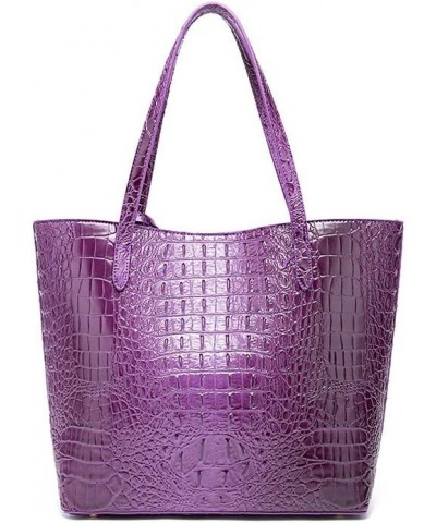 Leather Crocodile-Embossed Pattern With Women Handbags Large Tote Shoulder Bag Top Handle Satchel Hobo D-purple $38.84 Hobo Bags