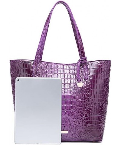 Leather Crocodile-Embossed Pattern With Women Handbags Large Tote Shoulder Bag Top Handle Satchel Hobo D-purple $38.84 Hobo Bags