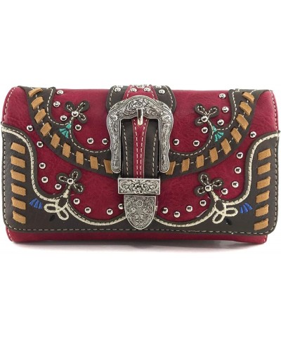 Western Moccasin Flower Buckle Women Crossbody Wrist Trifold Wallet Rose Red $11.99 Wallets