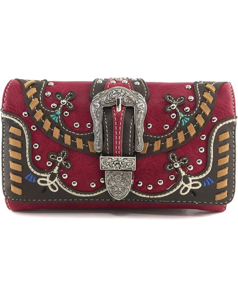 Western Moccasin Flower Buckle Women Crossbody Wrist Trifold Wallet Rose Red $11.99 Wallets