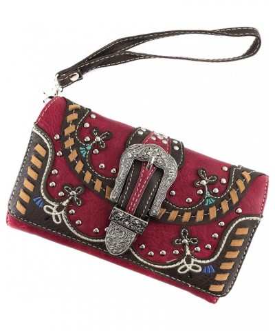 Western Moccasin Flower Buckle Women Crossbody Wrist Trifold Wallet Rose Red $11.99 Wallets