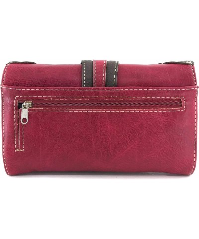 Western Moccasin Flower Buckle Women Crossbody Wrist Trifold Wallet Rose Red $11.99 Wallets