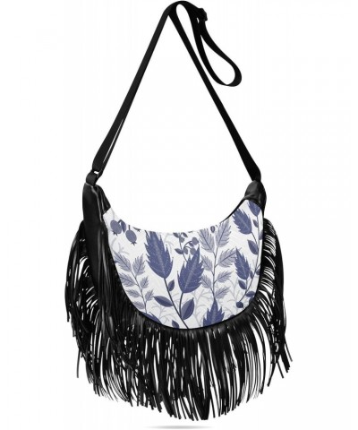 Blue Winter Floral Fringe Bag for Women Cross Body Bag Tassel Shoulder Bag Satchel $14.84 Crossbody Bags