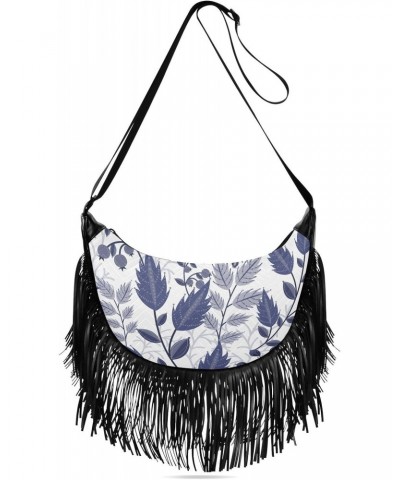 Blue Winter Floral Fringe Bag for Women Cross Body Bag Tassel Shoulder Bag Satchel $14.84 Crossbody Bags