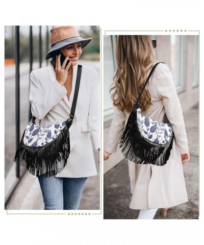 Blue Winter Floral Fringe Bag for Women Cross Body Bag Tassel Shoulder Bag Satchel $14.84 Crossbody Bags