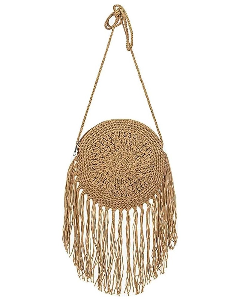 Van Caro Handwoven Cotton Straw Shoulder Bag Crochet Tassel Beach Bohemian Purse for Women 3878 Khaki $14.80 Shoulder Bags