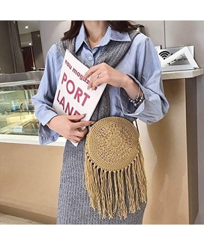 Van Caro Handwoven Cotton Straw Shoulder Bag Crochet Tassel Beach Bohemian Purse for Women 3878 Khaki $14.80 Shoulder Bags