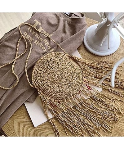 Van Caro Handwoven Cotton Straw Shoulder Bag Crochet Tassel Beach Bohemian Purse for Women 3878 Khaki $14.80 Shoulder Bags