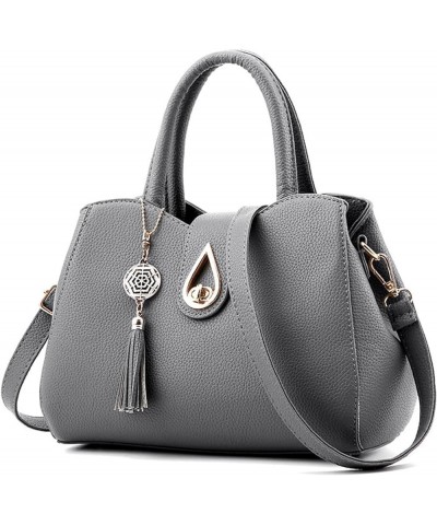 Womens Handbag Tote Cute Tassel Pendant Purse PU Leather Shoulder Bag Water Droplet Buckle Top-Handle Satchel Gray $27.27 Totes