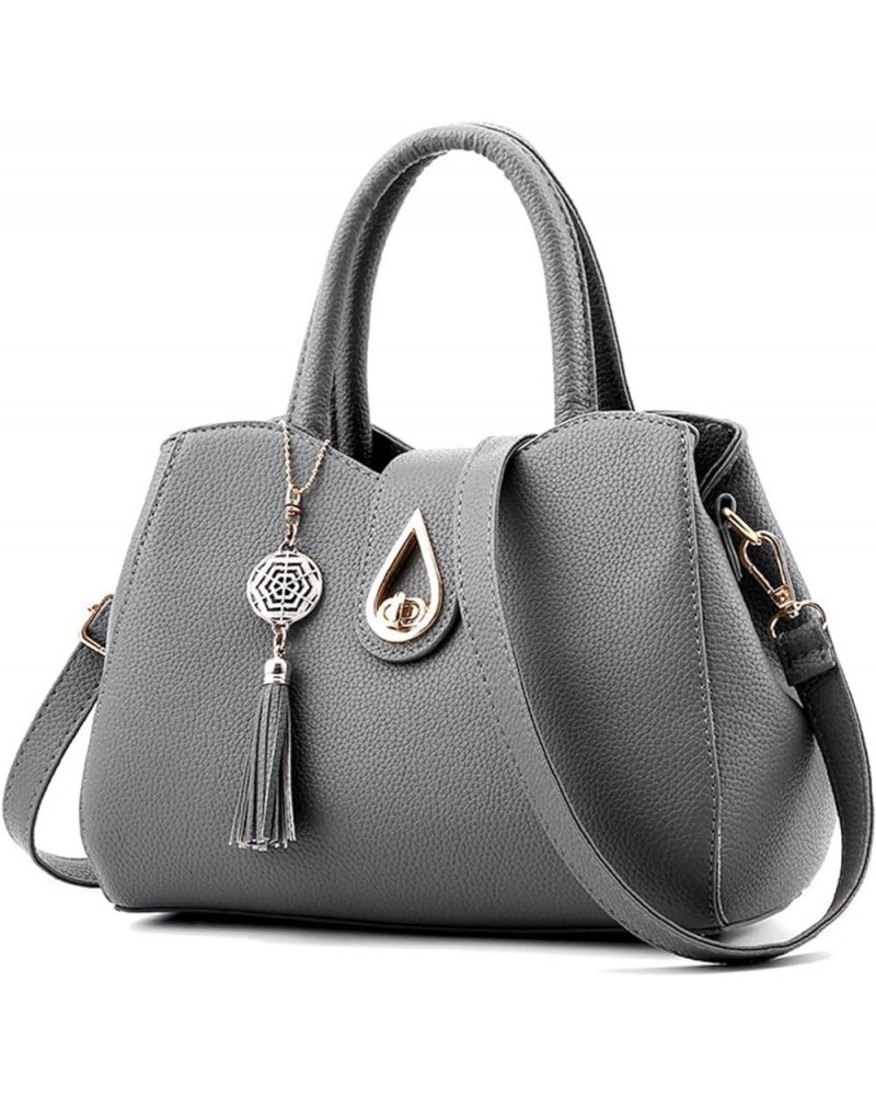 Womens Handbag Tote Cute Tassel Pendant Purse PU Leather Shoulder Bag Water Droplet Buckle Top-Handle Satchel Gray $27.27 Totes