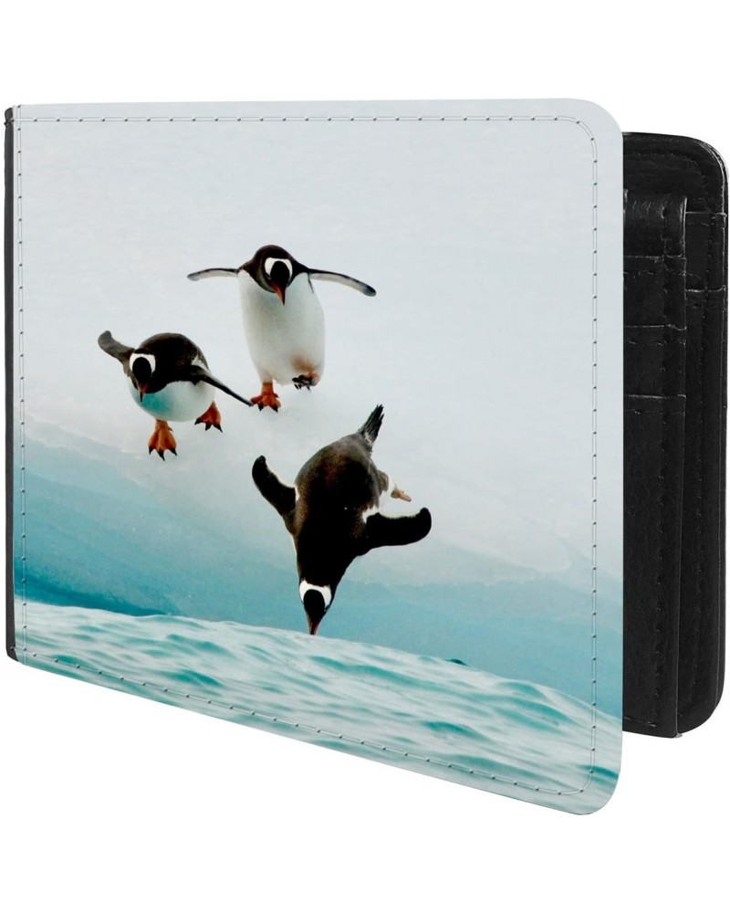 Unique Desige Pattern - Swimming Penguin, Slim Front Pocket Wallet Billfold RFID Blocking $10.63 Wallets