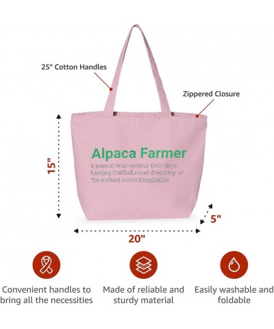 Alpaca Farmer Zippered Tote Bag - Gifts for Alpaca Lovers - Cool Gifts Light Pink $20.58 Totes