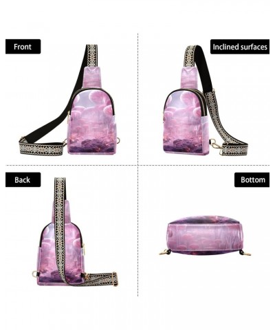 Magenta Landscape Small Sling Bag for Women Leather Crossbody Fanny Packs Chest Bag for Hiking Travel Outdoors $14.26 Crossbo...