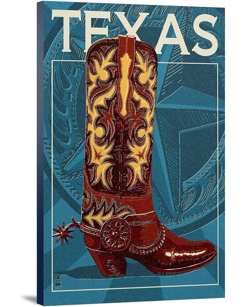 Texas, Cowboy Boot, Letterpress, (24x36 Wrapped Canvas, Wall Decor, Artwork) 24x36 Stretched Canvas $58.80 Totes