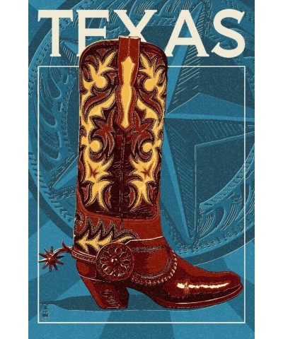 Texas, Cowboy Boot, Letterpress, (24x36 Wrapped Canvas, Wall Decor, Artwork) 24x36 Stretched Canvas $58.80 Totes