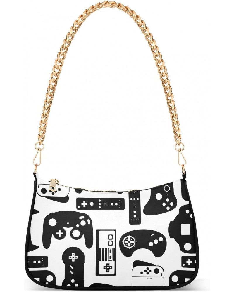 Shoulder Bag Vintage Game Joystick Black White Women Clutch Handbag Shoulder Purch Date Chain Bag Tote Bag Spring Holiday Bir...